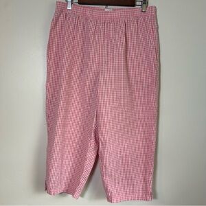 Vintage Koret Francisca Pink White Gingham Cropped Pants Elastic Waist Sz L